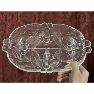 Mikasa Bountiful Cherries Frosted Divided Dish Vintage 1970's